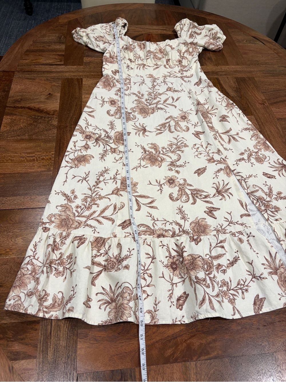 London Times Women’s Cream Maxi Dress with Brown Floral Print and Slit Sz 12 - Picture 13 of 14